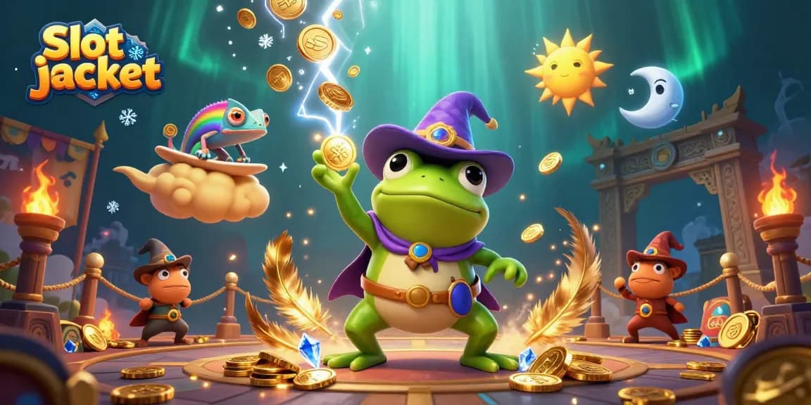 Menghadirkan slot jackpot dalam ilustrasi, raja cuaca menciptakan badai koin emas di latar belakang perjudian.