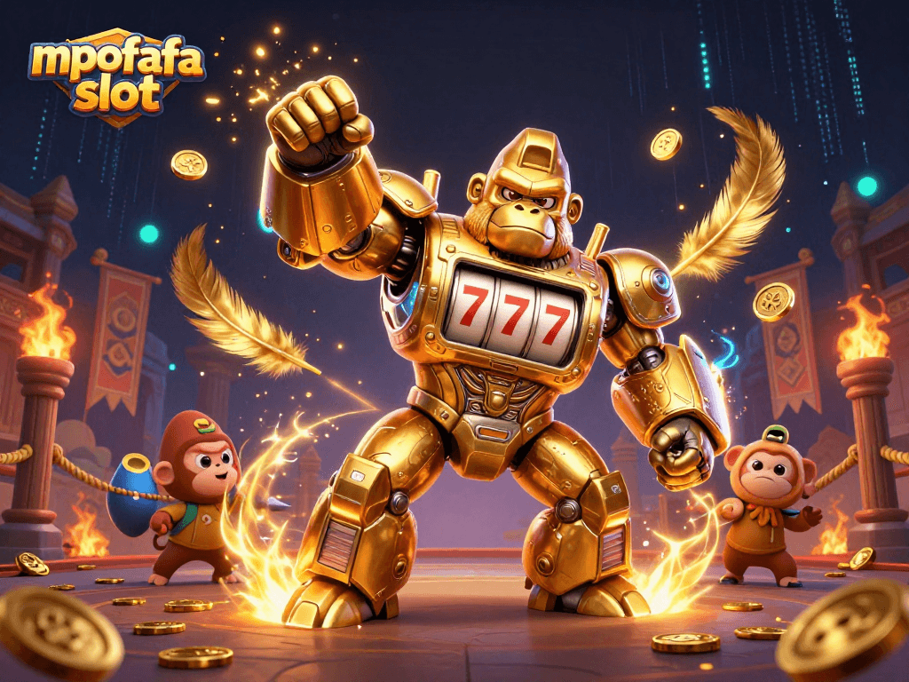 Experience thrilling wins with mpofafa slot in an action-packed casino-themed illustration.