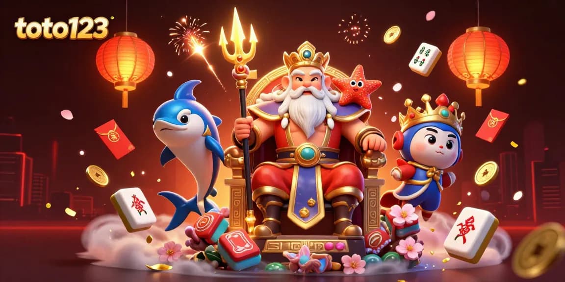 Engage with toto123, showcasing colorful casino themes with a vibrant Neptune and samurai in 3D.