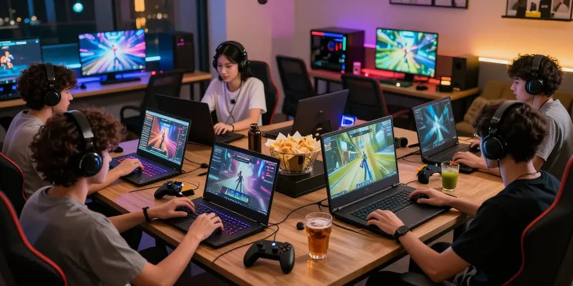 Pengalaman bermain di BATIK 88 dengan grup pemain di ruang permainan modern, menampilkan keseruan berbagai game.
