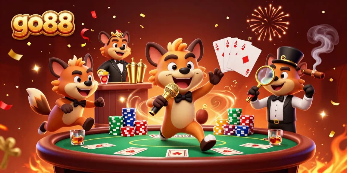 Engage in thrilling gaming at go88 with hyena characters creating a vibrant casino atmosphere.