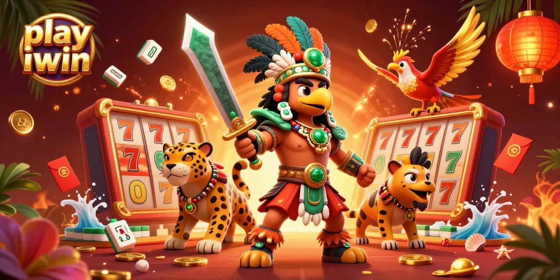 Play iwin and win on vibrant slots surrounded by dynamic characters in a casino-themed illustration.