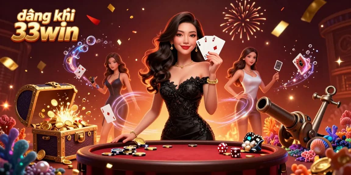 Experience the thrill of gaming with đăng ký 33win as an elegant woman showcases her skills in a vibrant casino setting.
