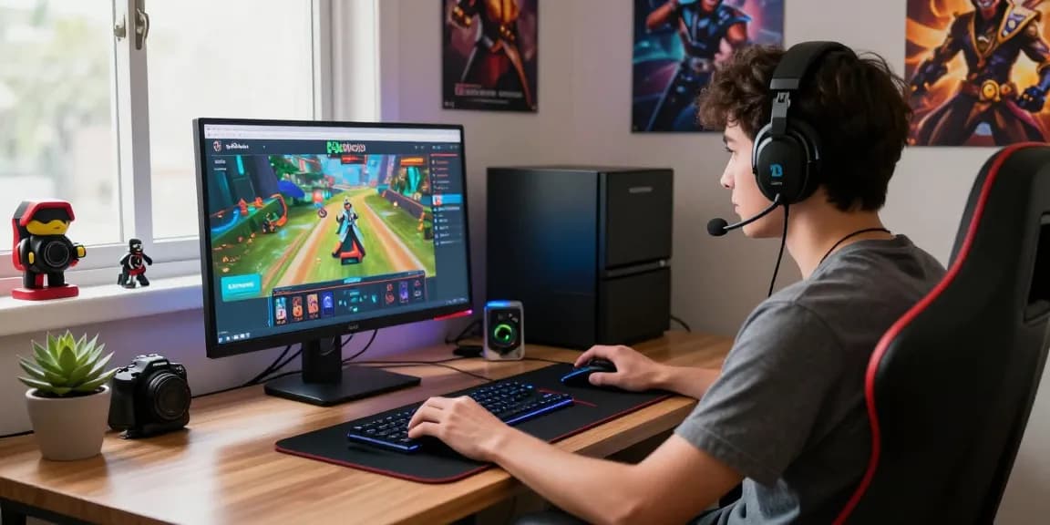 Pajaktoto gaming experience in a cozy home office setting with vibrant action elements.