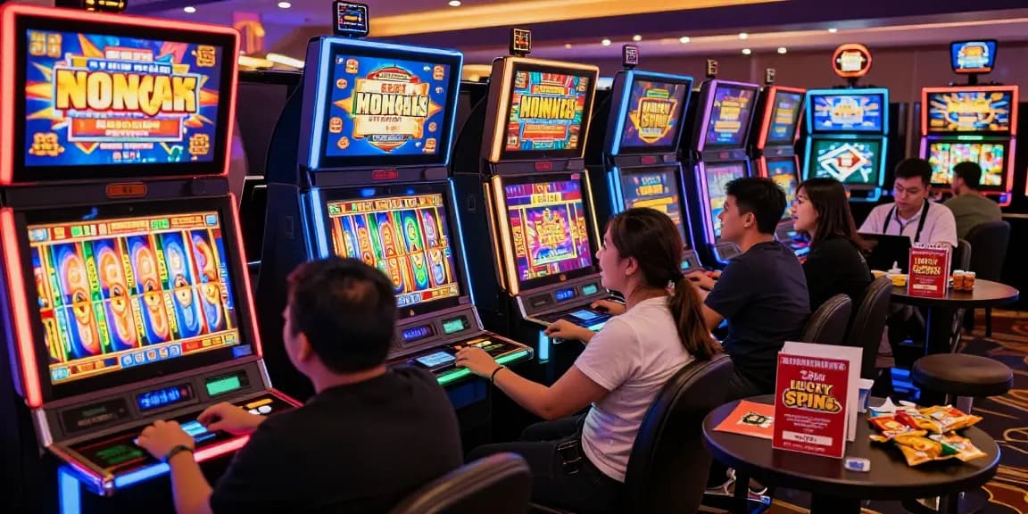 Players enjoying the lucky spin experience at vibrant slot machines in a fun casino environment.