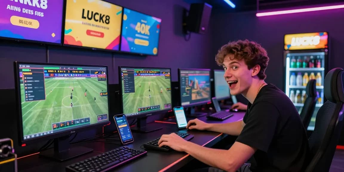 LUCK8 vibrant online betting environment with live sports screens and engaged player