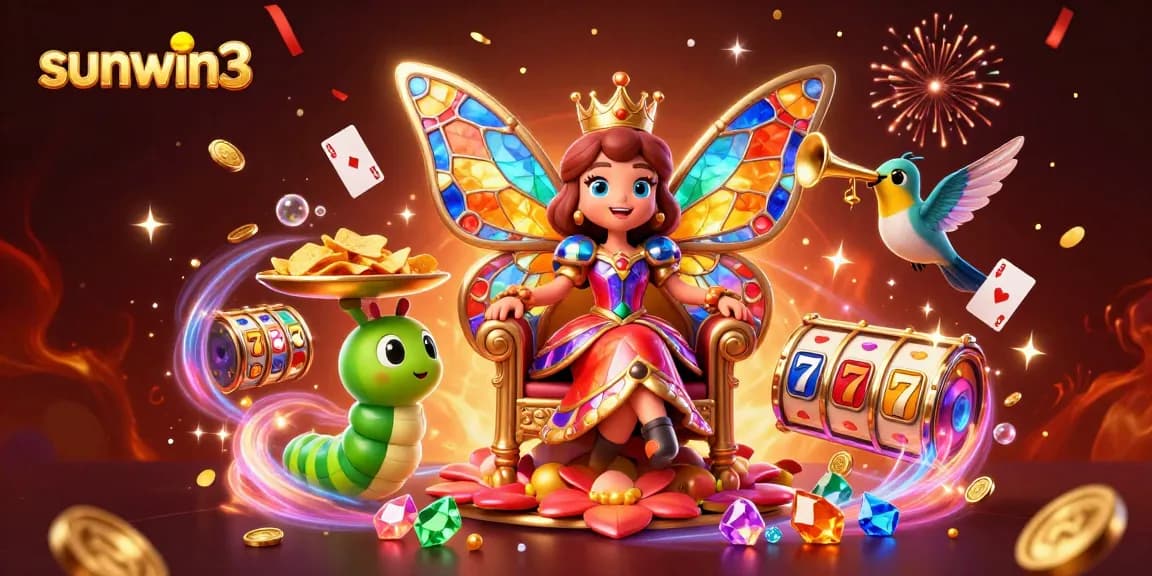 Win big with sunwin3 in an exciting online casino scene featuring colorful characters and vibrant game visuals.