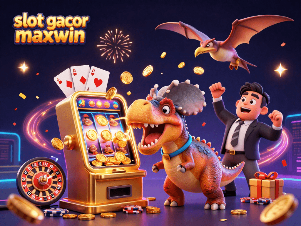 slot gacor maxwin menambah keseruan bermain dengan dinosaurus di mesin slot emas, koin berhamburan