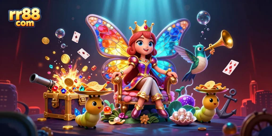 Experience the thrill of rr88 com with our vibrant casino scene featuring a butterfly queen and treasure.