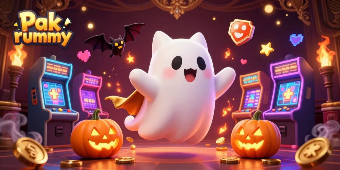 Experience thrilling Pak rummy gameplay with a friendly ghost cat and vibrant casino elements.