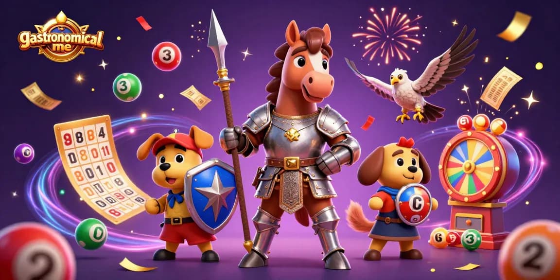Experience the thrill of gaming with gastronomicalme's lively lottery scene, featuring knights and vibrant elements.