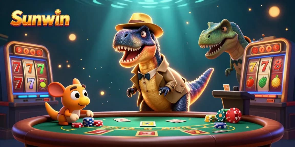 Experience thrilling gameplay at Sunwin's casino with dynamic slot elements in a vibrant scene.