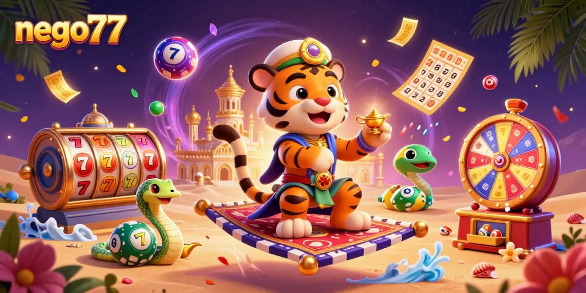 Experience the excitement of nego77 with this vibrant 3D illustration showcasing thrilling slot games.