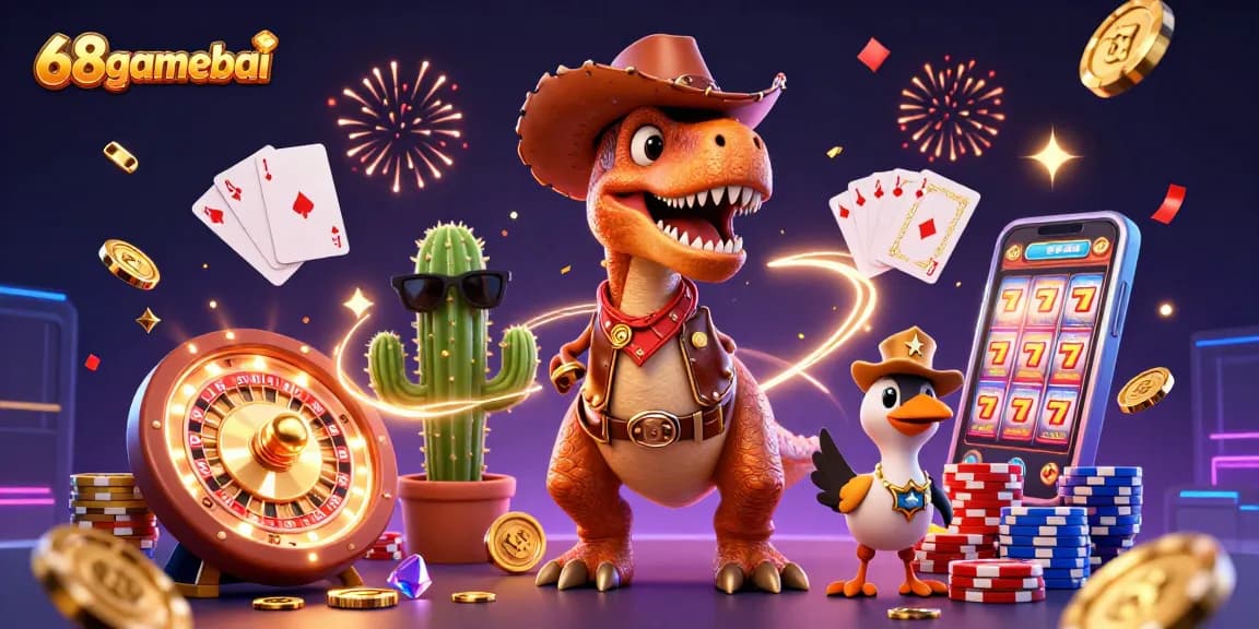 Experience exciting gambling actions at 68gamebai with vibrant characters in a rich casino scene.