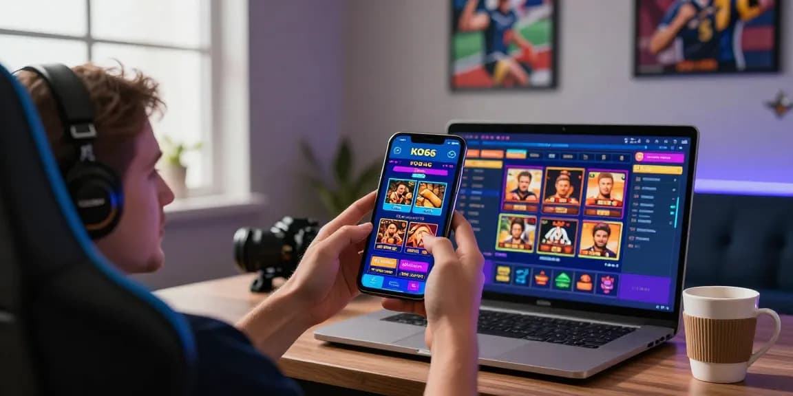 Engaging scene with a user interacting with the KO66 app for online betting, showcasing vibrant graphics and an inviting atmosphere.