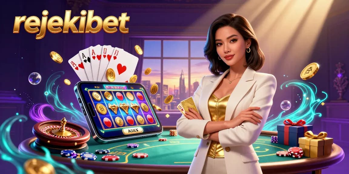 Experience the winning excitement at rejekibet with dynamic 3D digital gaming illustration featuring slot games and casino elements.