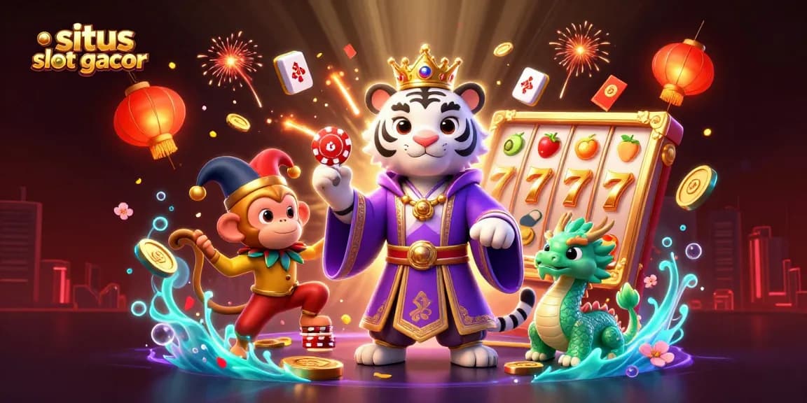 Experience thrilling fun with situs slot gacor featuring a majestic tiger, monkey, and jade dragon amidst slot reels.