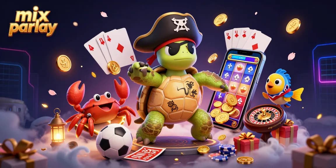 Engage in mix parlay betting with our vibrant 3D casino illustration featuring dynamic characters and game elements.