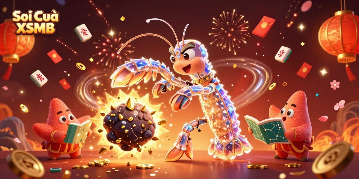 Soi Cầu XSMB showcases an explosion of gems and coins from an asteroid, featuring colorful and vibrant gambling elements.