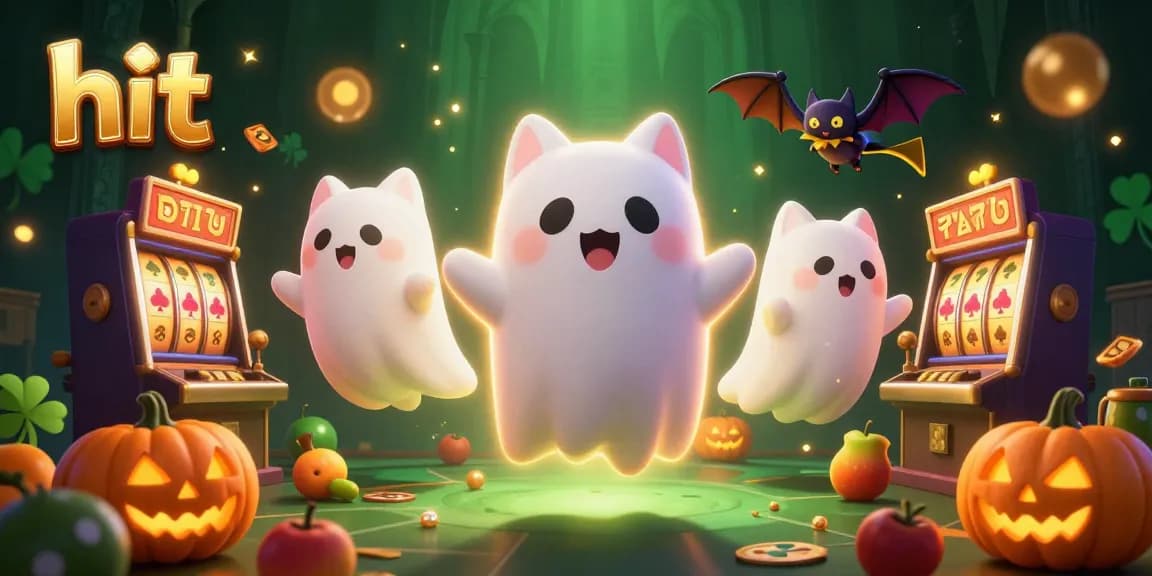 Experience thrilling hits at the haunted casino with a ghost cat and vibrant slot games.