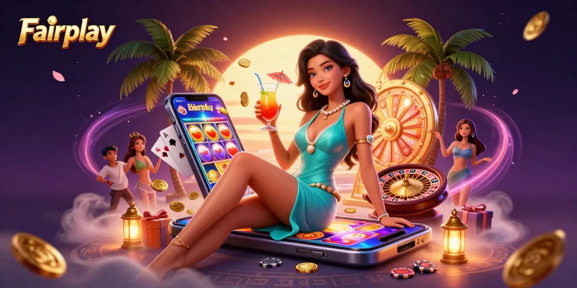 Experience Fairplay with vibrant casino action featuring slots, cocktails, and tropical vibes.