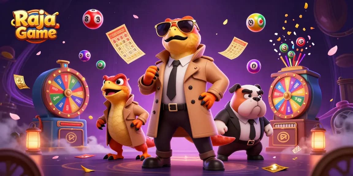 Play exciting games on Raja Game with colorful lottery elements and a dynamic scene.
