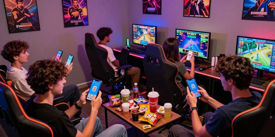 Evo888 mobile gaming experience in a vibrant lounge with players enjoying their game.