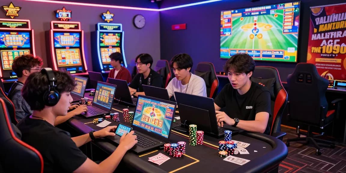 Engaged players enjoying online gaming slots at ngamenjitu, showcasing excitement and vibrant visuals.