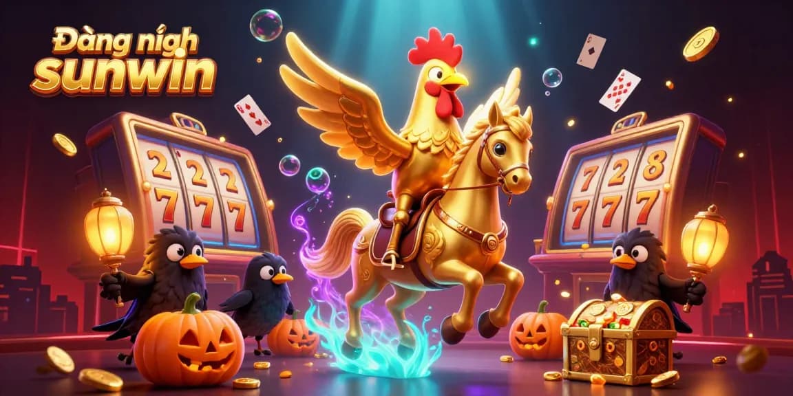 Experience thrilling gameplay with Đăng nhập sunwin, surrounded by vibrant casino elements including golden treasure and lucky symbols.