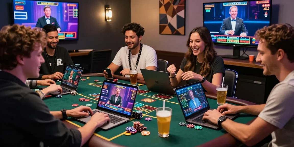 Exciting gaming session showcasing friends enjoying lotus365 live casino interaction with vibrant visuals and modern atmosphere