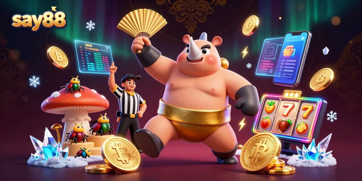 Engage in thrilling gameplay at say88 while a rhinoceros beetle champion stomps, showering gold coins.