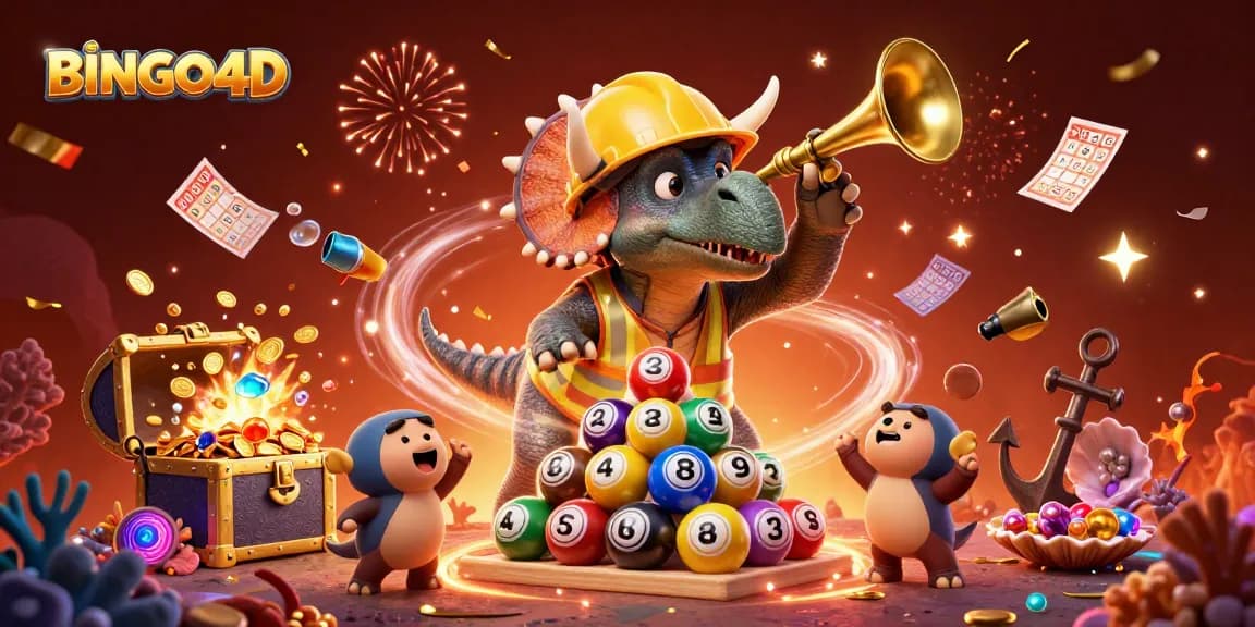 BINGO4D menawarkan keceriaan permainan bingo dengan triceratops dan dekorasi menarik.
