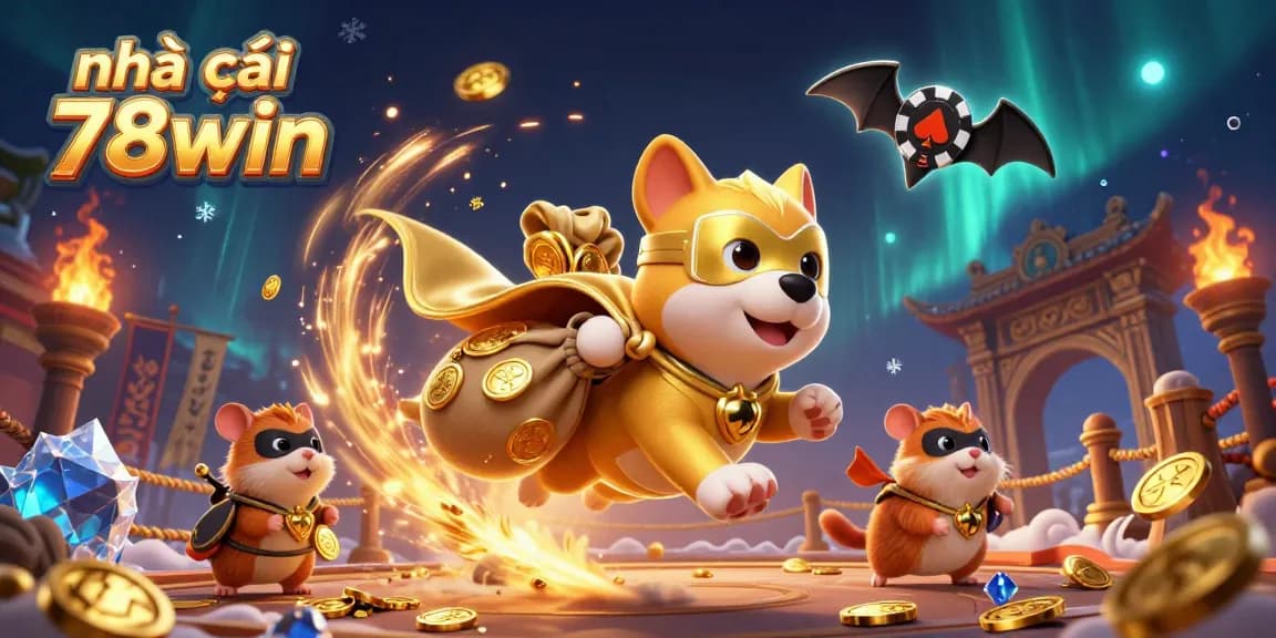 Engage with nhà cái 78win as a superhero dog and sidekick explore a vibrant casino world.