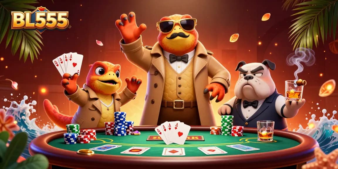 Experience the thrill of BL555 with raptors in disguise entering a VIP casino scene filled with poker action.