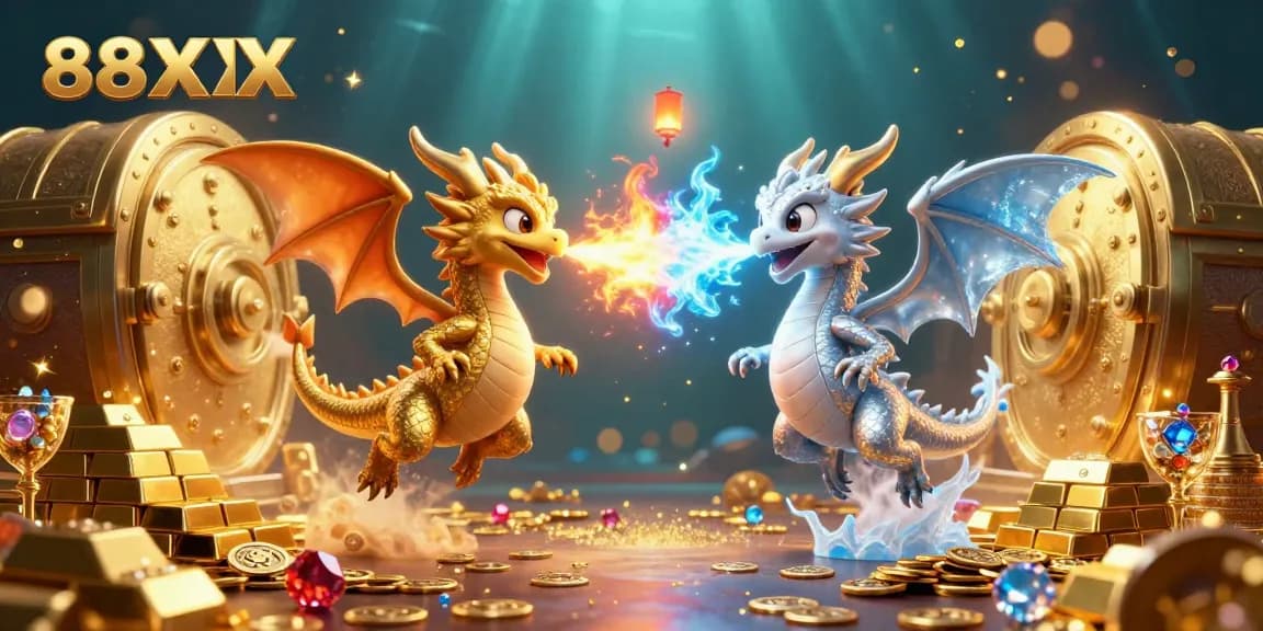 Engage with epic 88XX gaming adventures featuring dragons and treasures in a vibrant casino scene.