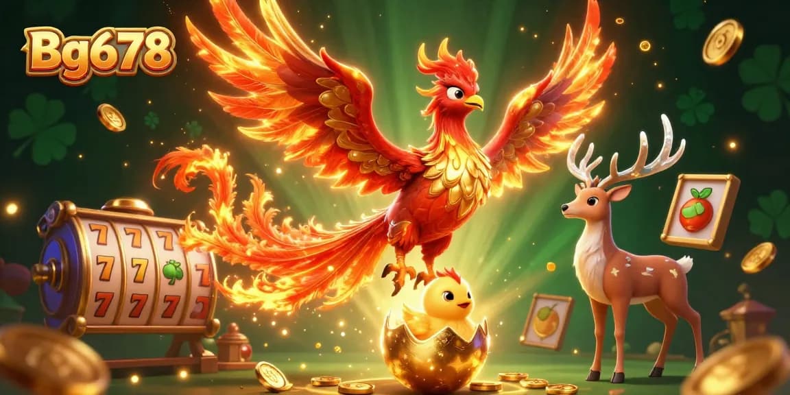 Engage in thrilling gameplay with Bg678, featuring dynamic slots and a stunning phoenix illustration.