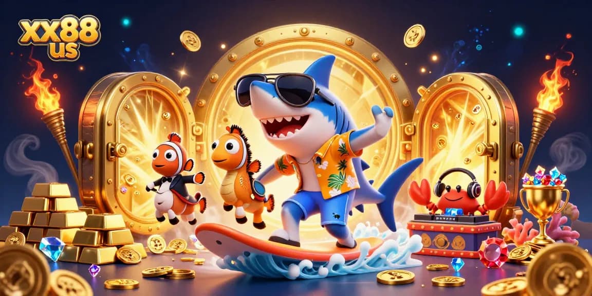 Experience exciting gameplay at xx88 us with vibrant casino characters amidst a treasure-filled adventure.