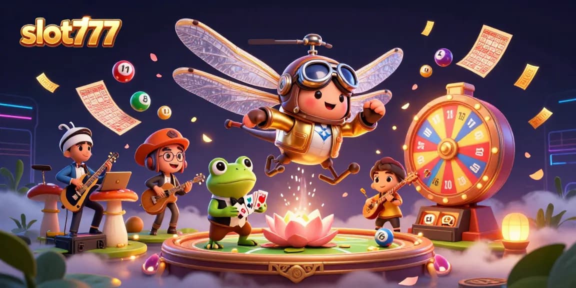 Experience the thrill of slot777 with vibrant casino elements and engaging characters in this colorful 3D scene.