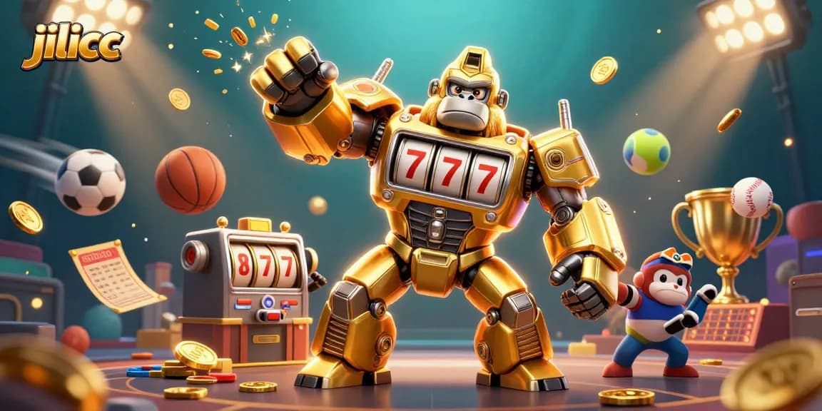 Experience thrilling gameplay at JILICC with the dynamic golden gorilla mech and sports elements.