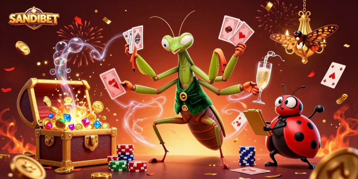 Experience excitement at SANDIBET with vibrant illustration of a unique casino scene and dynamic gaming elements.