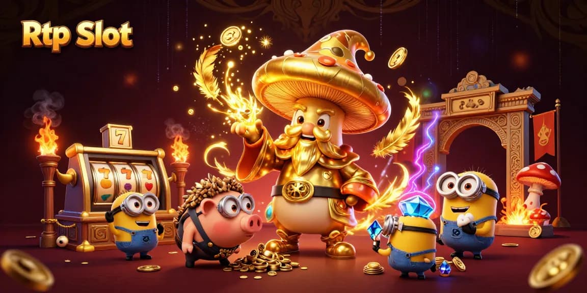 Engage with Rtp Slot's golden magic and treasures in this vibrant casino scene