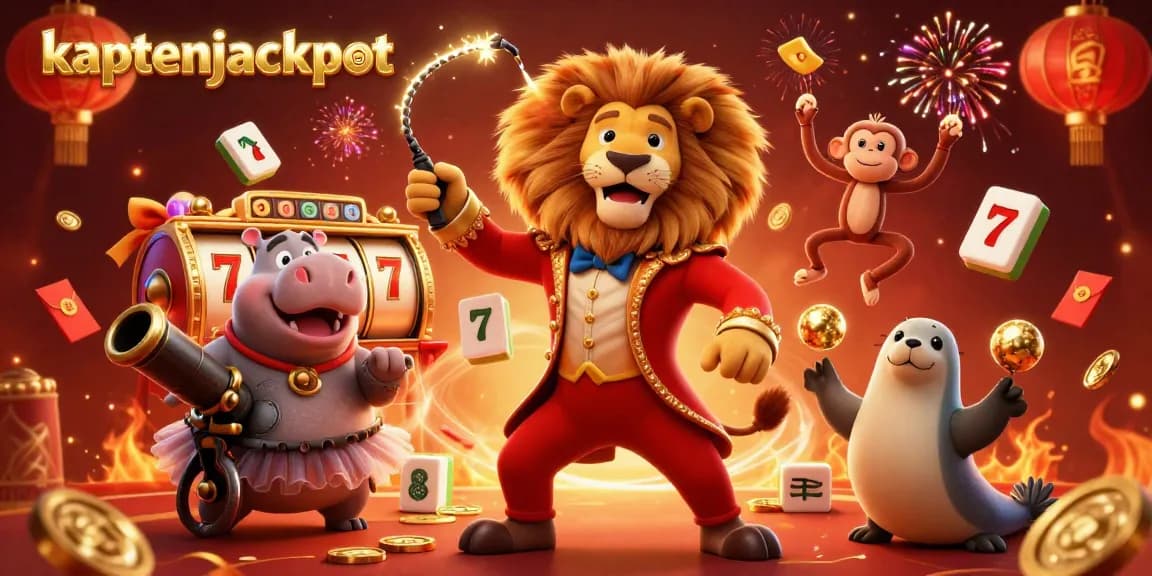 Experience the thrill of kaptenjackpot with animated characters and vibrant casino elements in an exciting illustration.