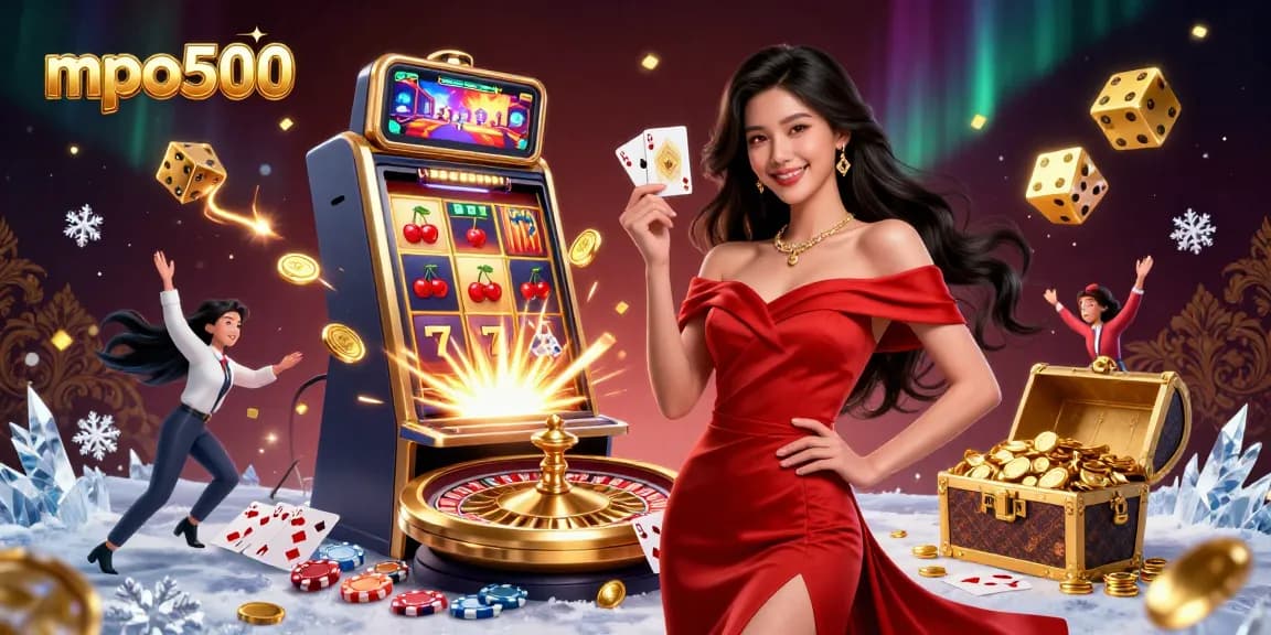Experience excitement and winning chances at mpo500 with a stunning casino scene showcasing vibrant games.