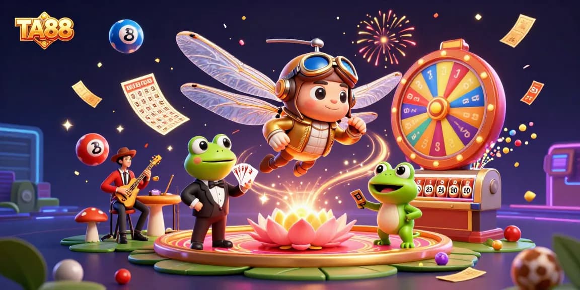 Experience the thrill of TA88 with dynamic casino elements and cartoon characters in an engaging environment.