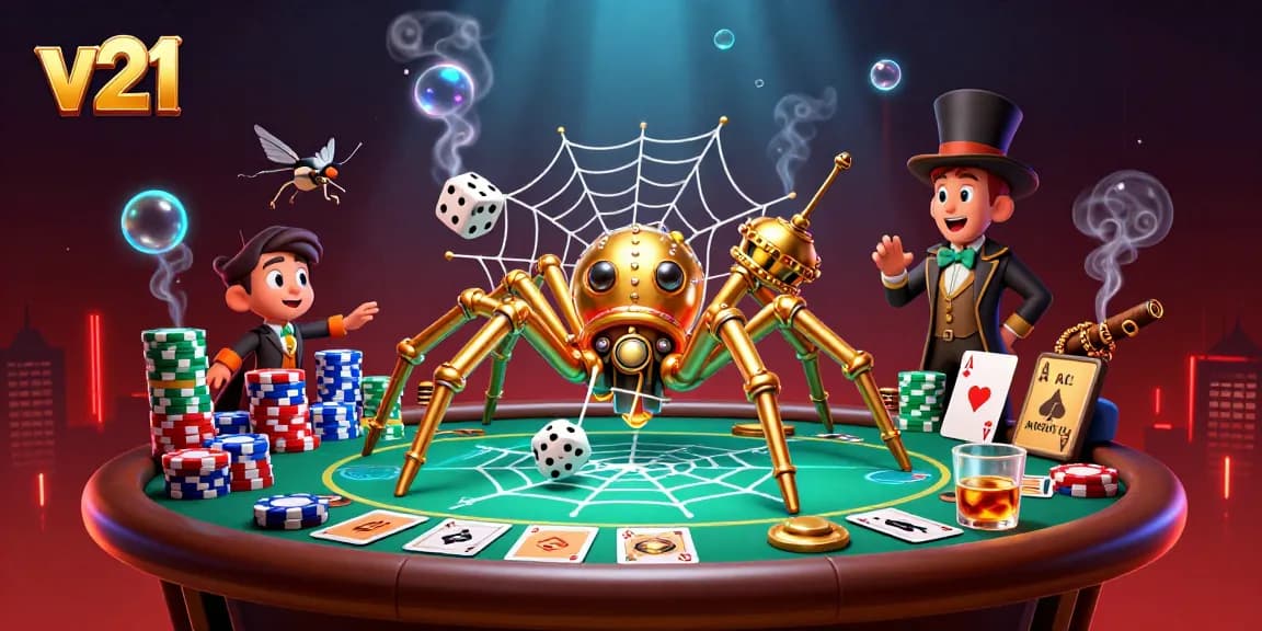 Memenangkan permainan slot v21 dengan kekuatan laba-laba steampunk dan poin poker yang bersinar.