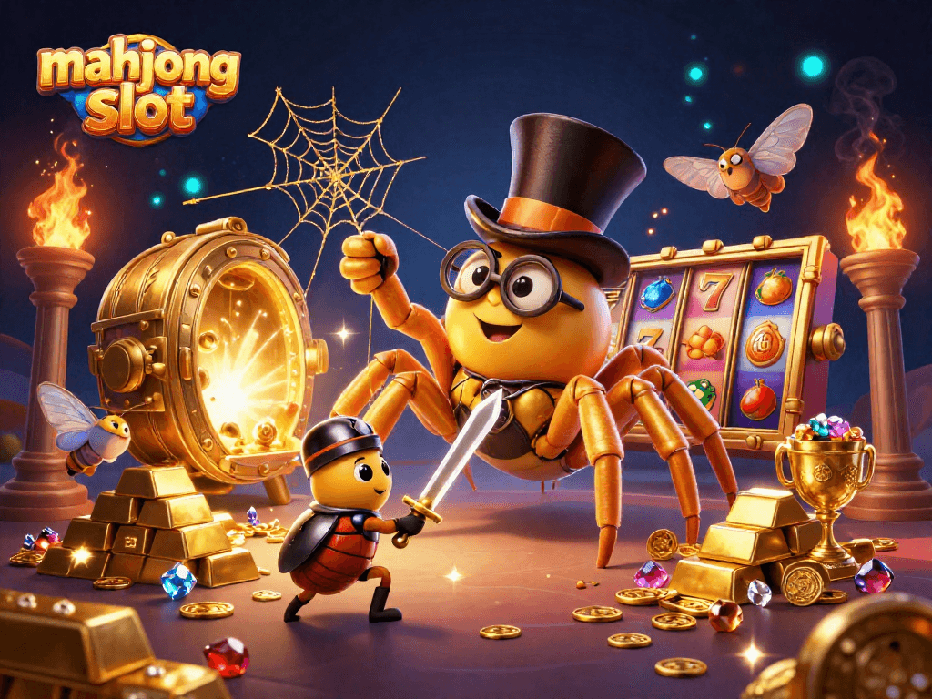 Engage in thrilling gameplay with the mahjong slot featuring dynamic characters amidst a dazzling casino backdrop.