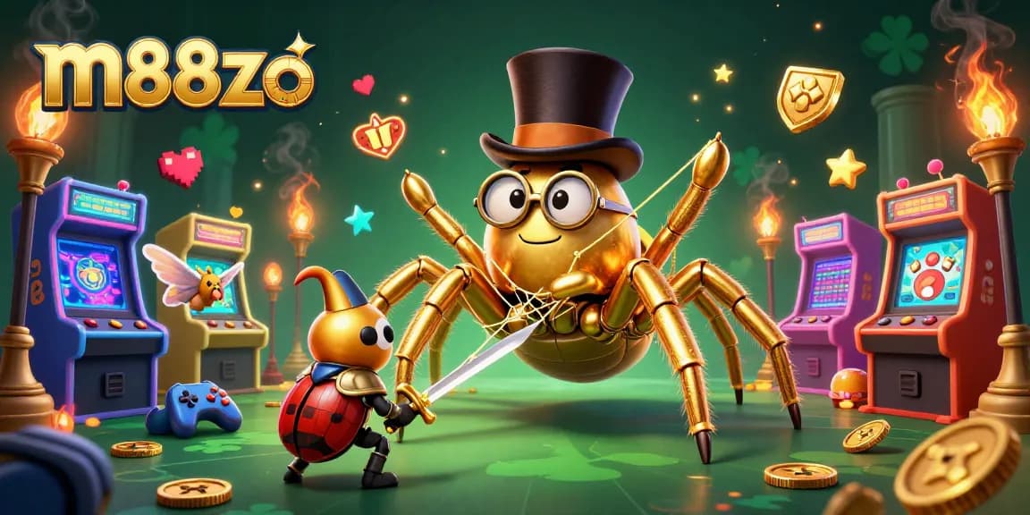 Bet big with m88zo, featuring vibrant casino elements and characters in a crowded gaming scene.