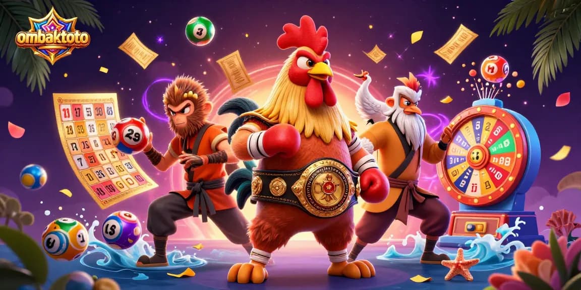 Catch ombaktoto's excitement with colorful lottery balls and dynamic casino characters.