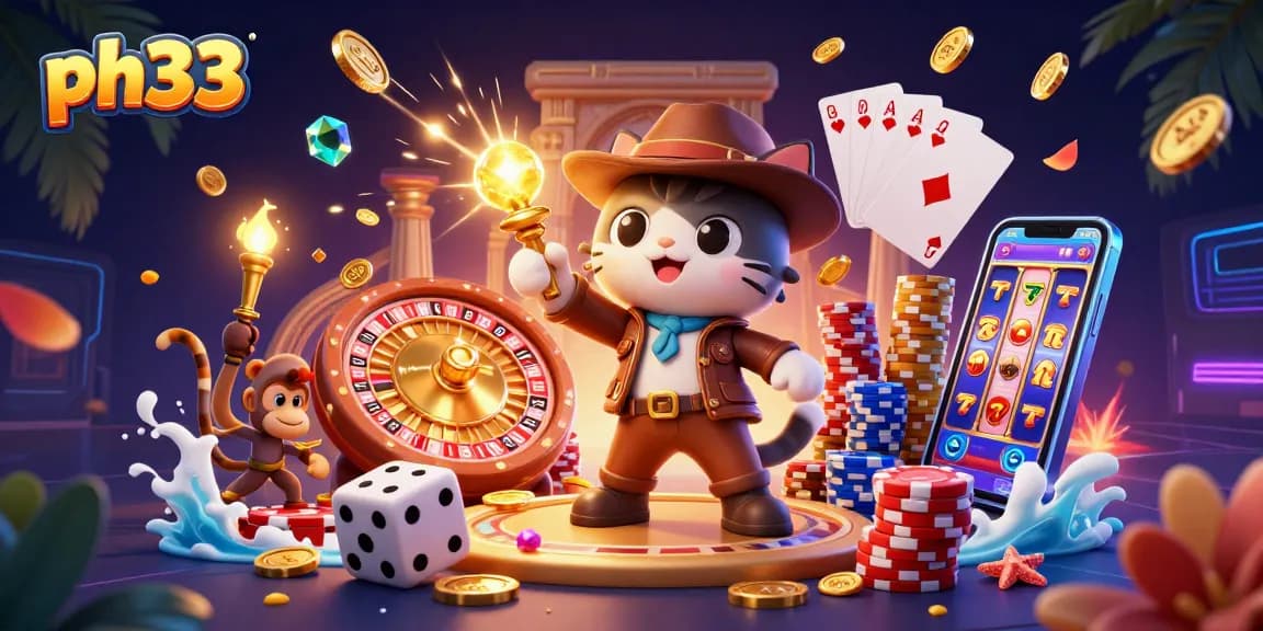 Engage in thrilling gaming action at ph33 with a cat archeologist uncovering golden casino treasures.