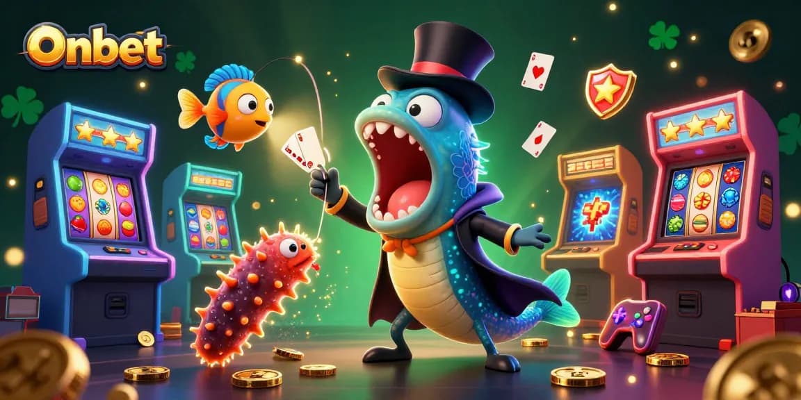 Experience thrilling wins at Onbet with exciting slot games featuring bioluminescent characters and casino elements.